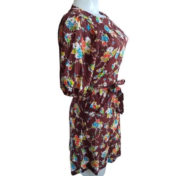 Vintage Dress sz 7 1970's Boho Plain Jane San Francisco Floral Puff Sleeve Belt - Picture 3 of 7